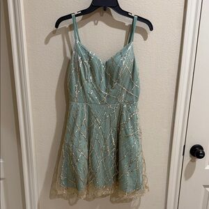 Seafoam Green Sequins & Glitter A-Line Party Dress